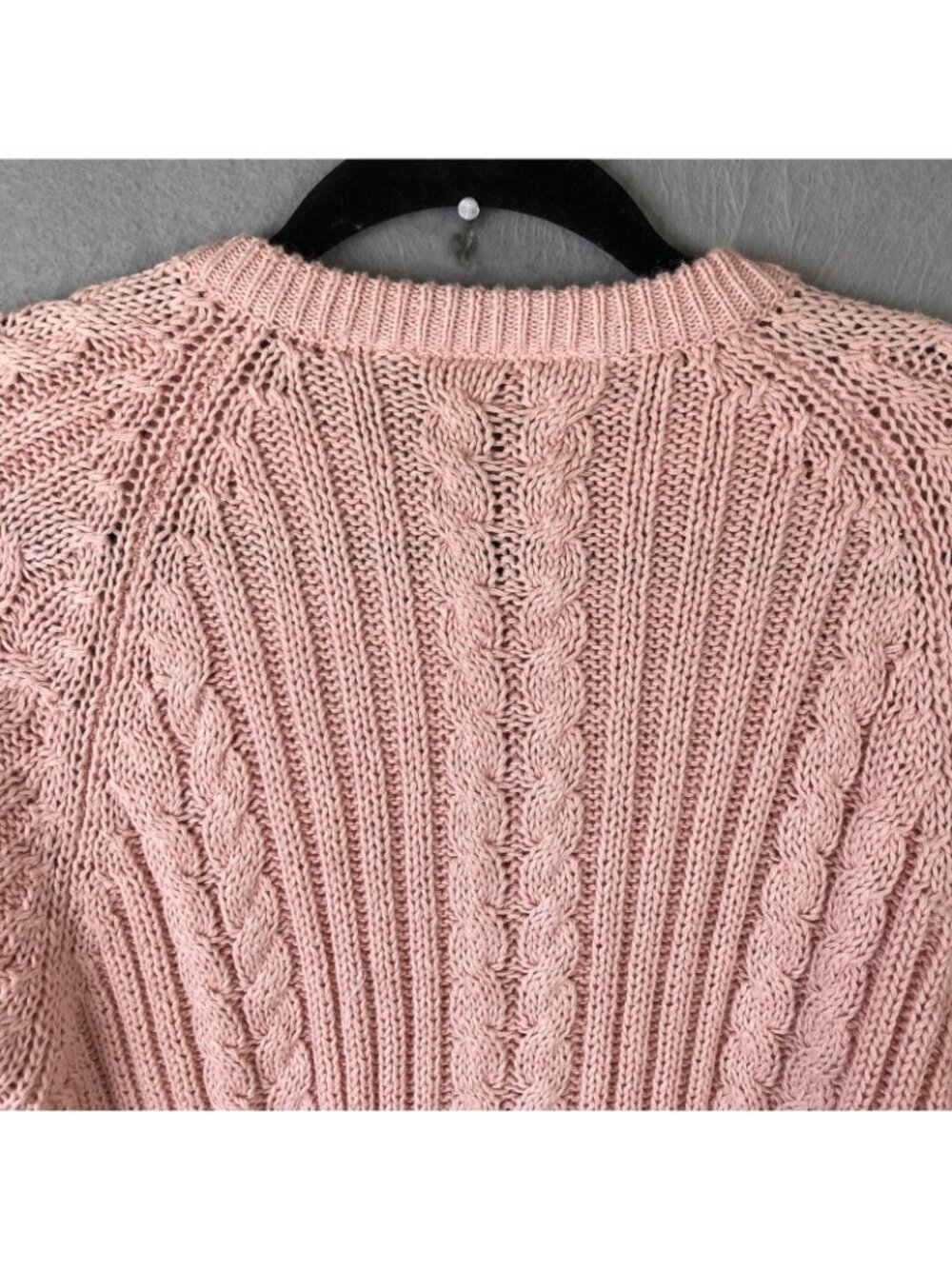 Vintage Pastel Cardigan Sweater Womens S Pink Ramie Cable Knit Fisherman Twee - Picture 13 of 16